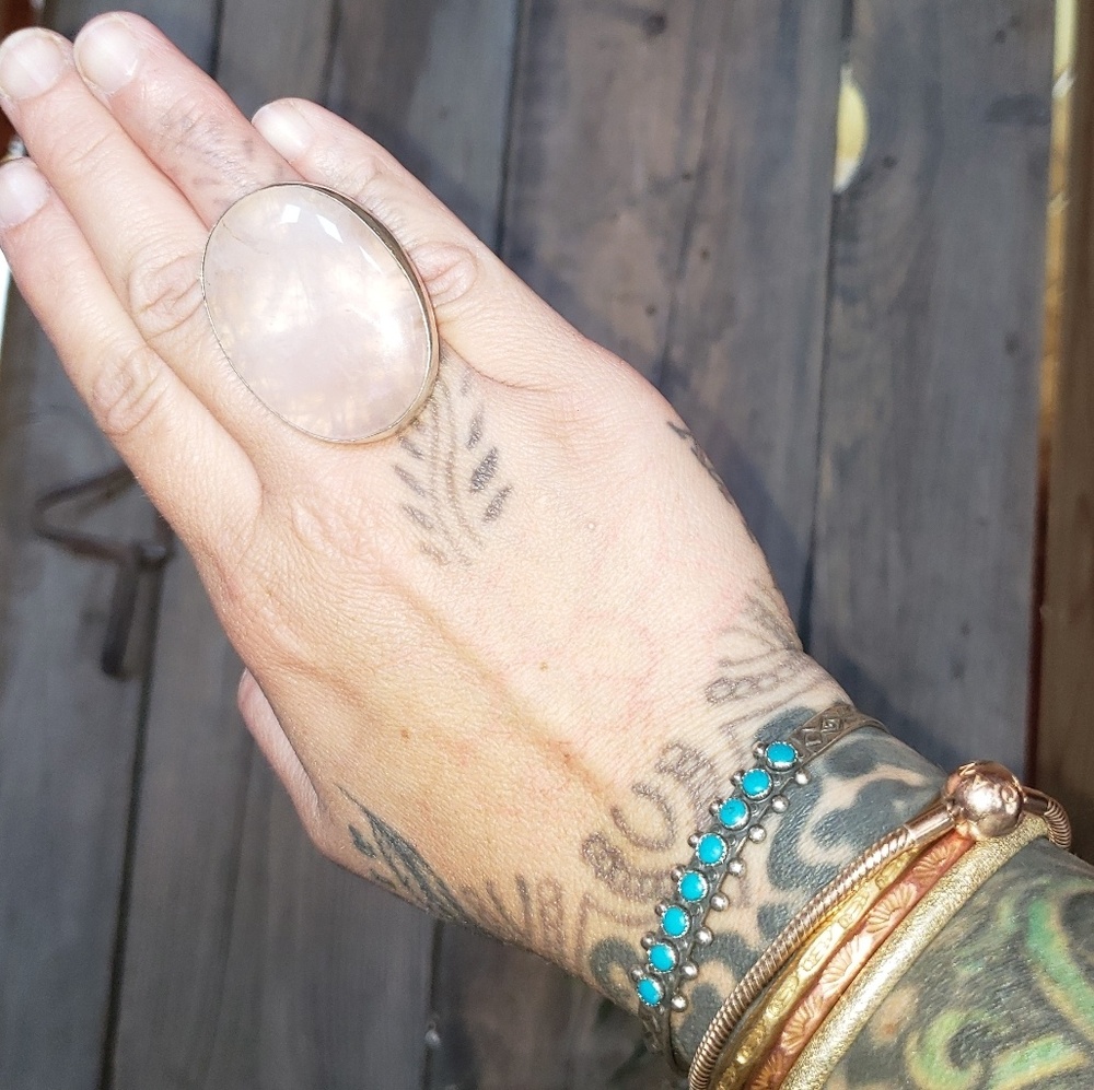 LARGE boho/ biker rose quartz ring